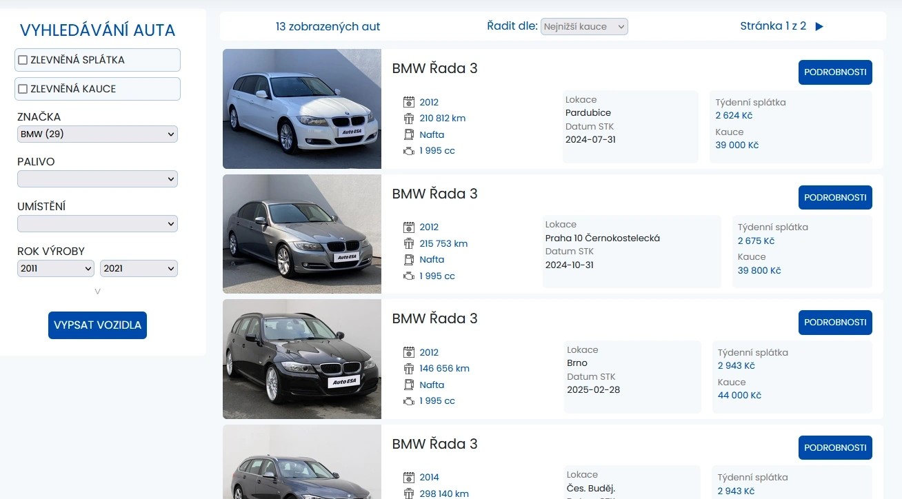 Car catalogue screenshot